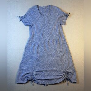 Elegant Blue Midi Dress with Ruched Details